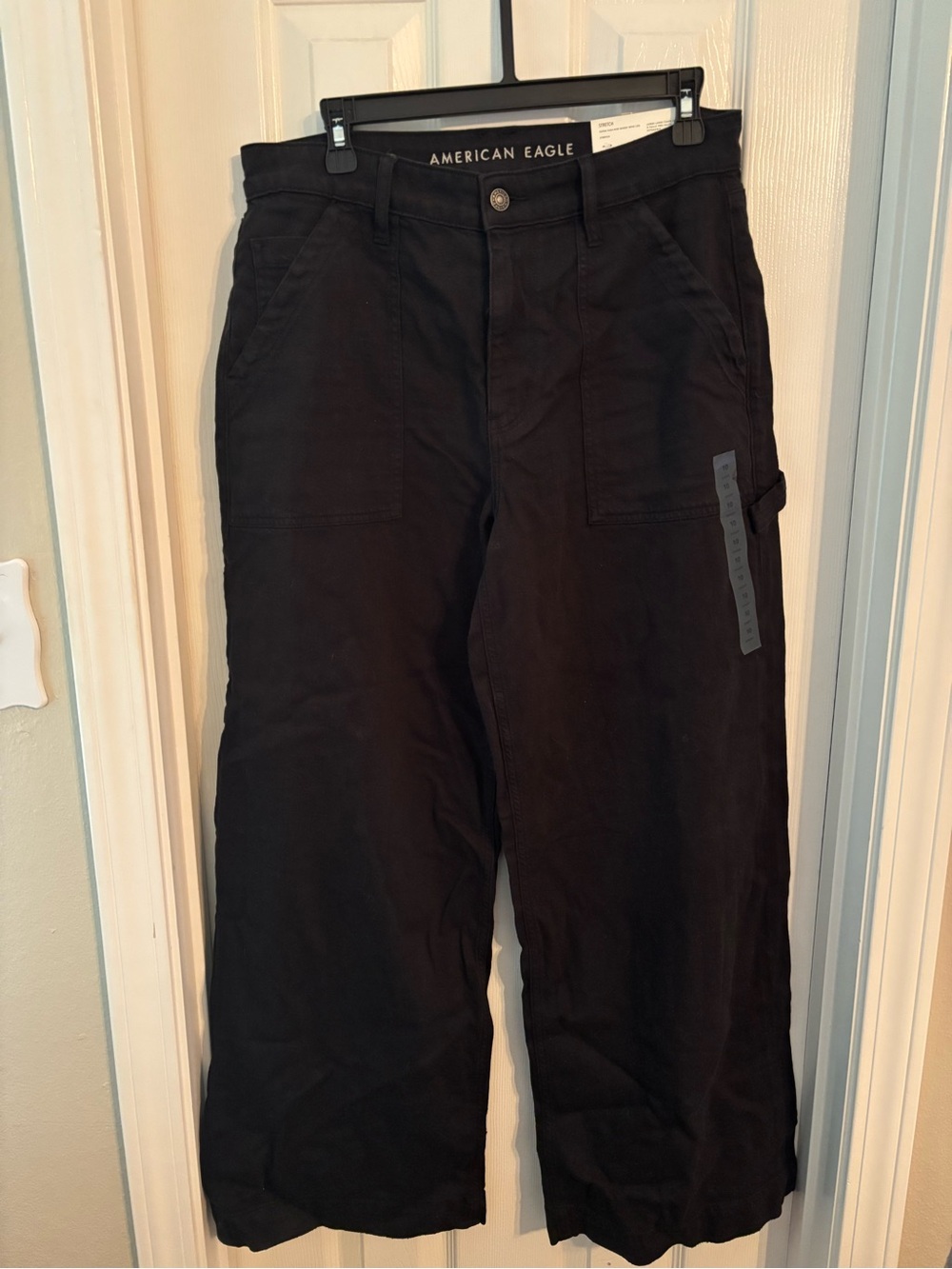 American Eagle Super High-Rise Baggy Wide Leg Pant NWT Women's Sz 10 Short Black